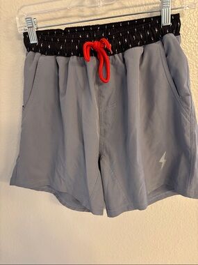 Bruce Bolt Grey Shorts with Black Waistband and Red Drawstring